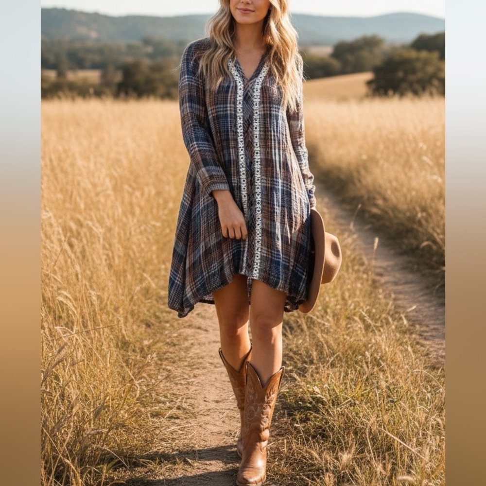 Holding Horses | Anthropologie Plaid Crochet Tunic Dress